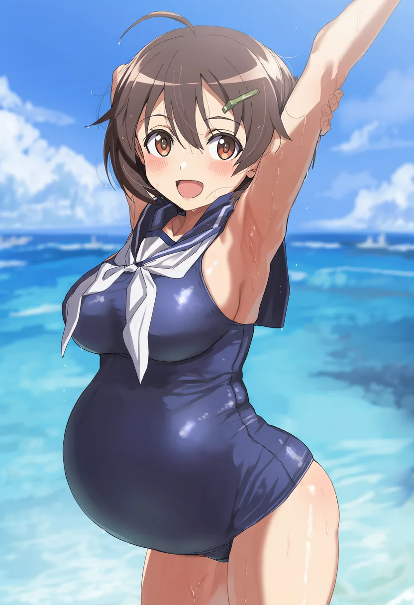 ボテ腹の雁淵ひかり（ブレイブウィッチーズ）のイラスト