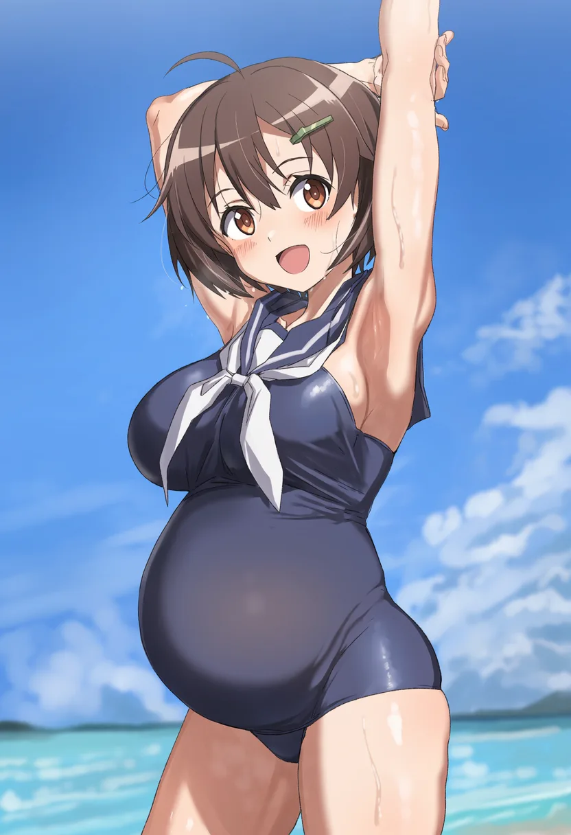 ボテ腹の雁淵ひかり（ブレイブウィッチーズ）のイラスト